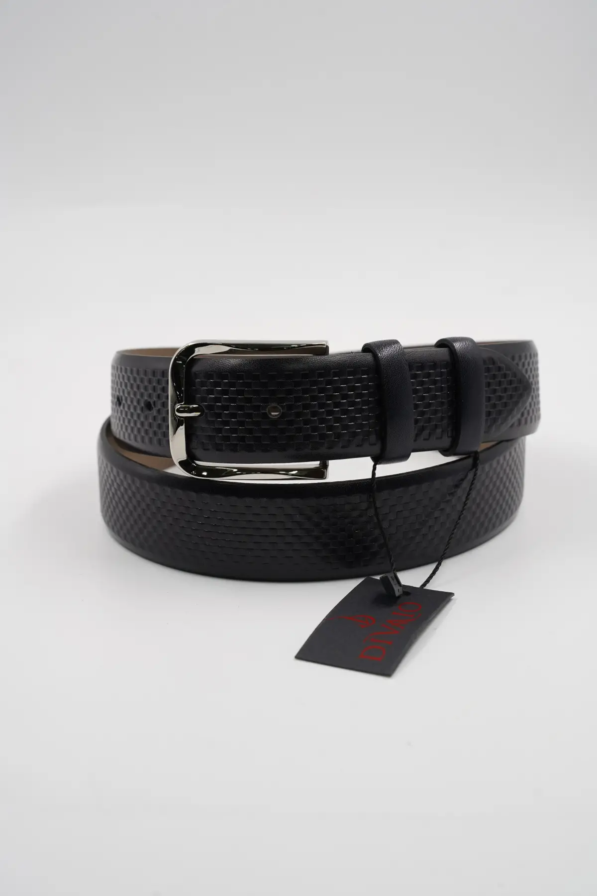 Genuine Leather Classic Dark Navy Blue Square Pattern Suit Belt
