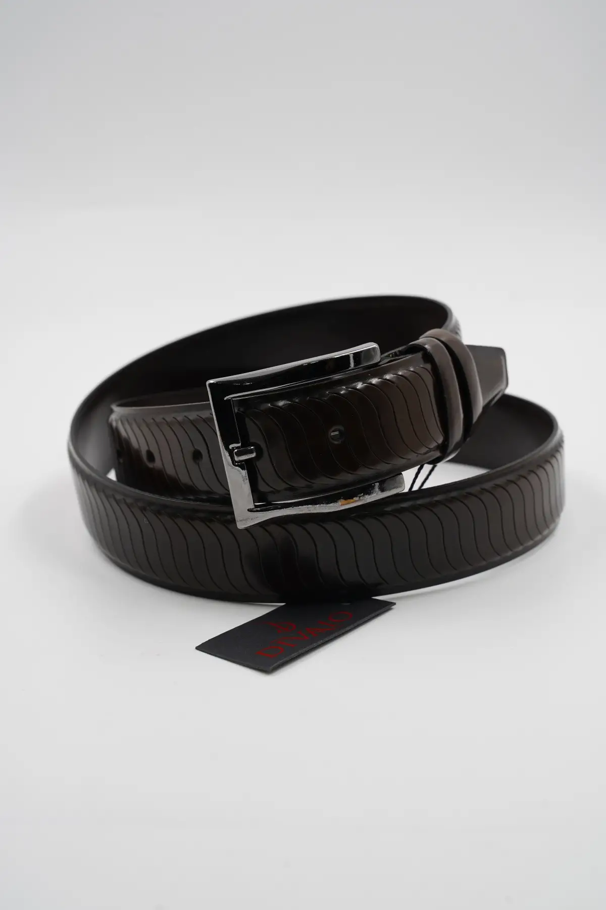 Genuine Leather Classic Brown Patent Leather Striped Pattern Suit Belt