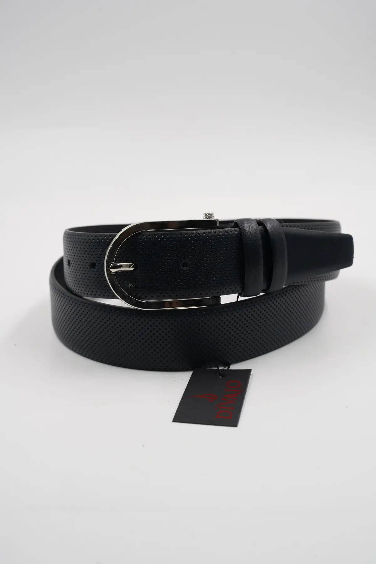 Genuine Leather Classic Navy Blue Perforated Pattern Suit Belt