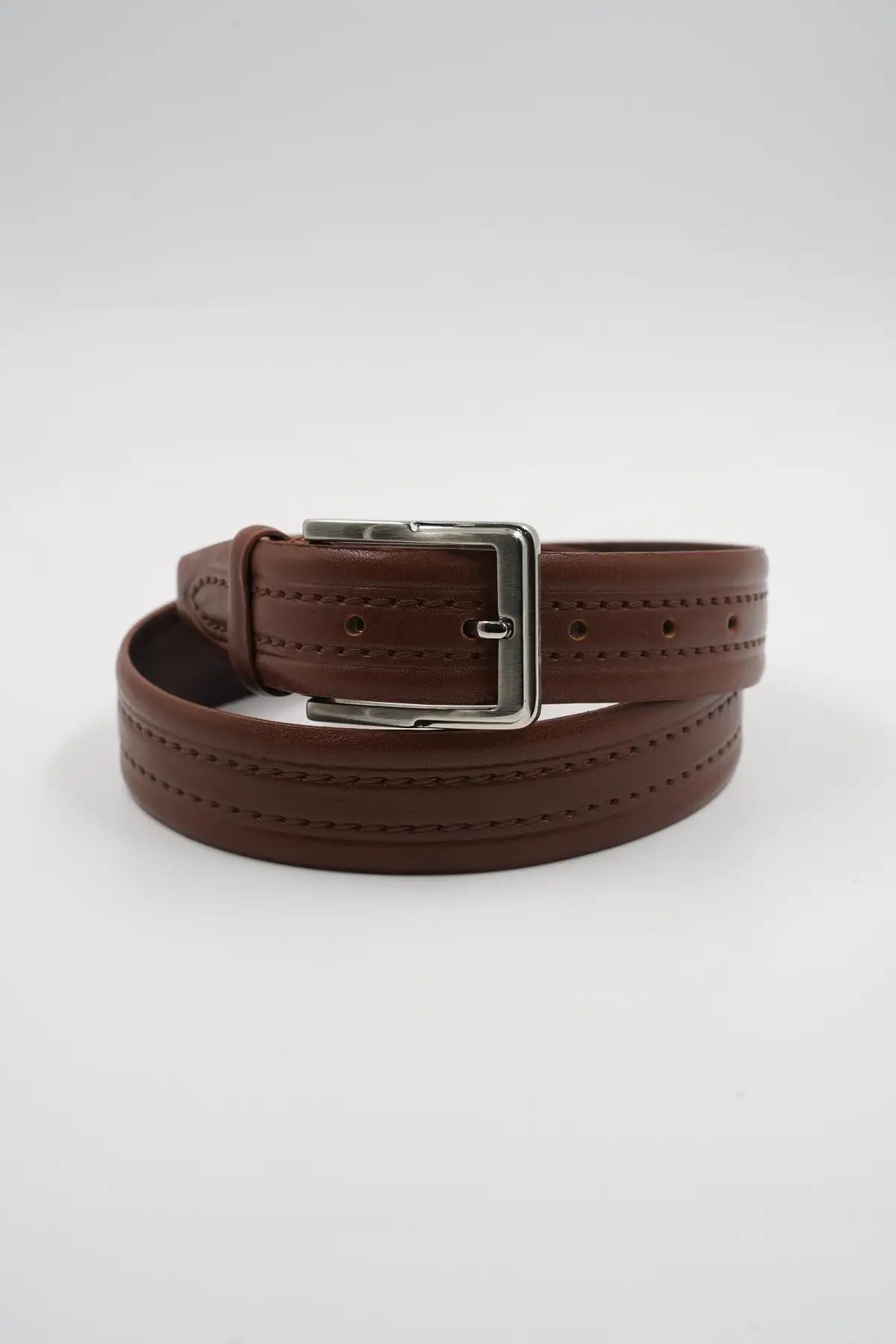 Genuine Leather Classic Double Stitch Tan Color Suit Belt