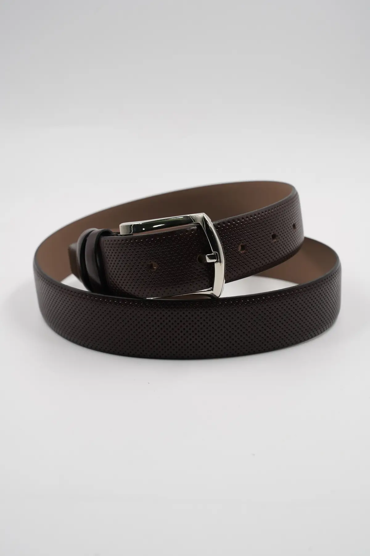 Genuine Leather Classic Brown Perforated Pattern Suit Belt