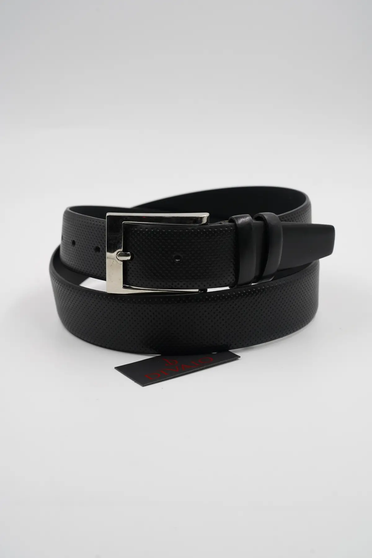 Genuine Leather Classic Black Perforated Pattern Suit Belt