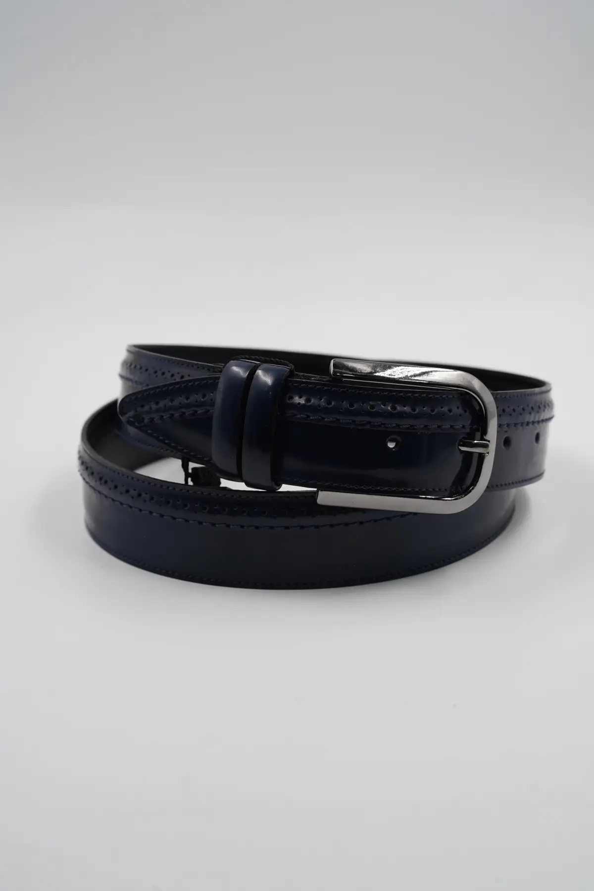 Genuine Leather Classic Navy Blue Color Patterned Suit Belt