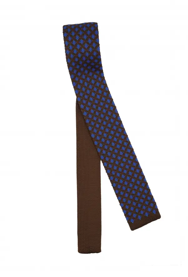 Brown Blue Patterned Tie