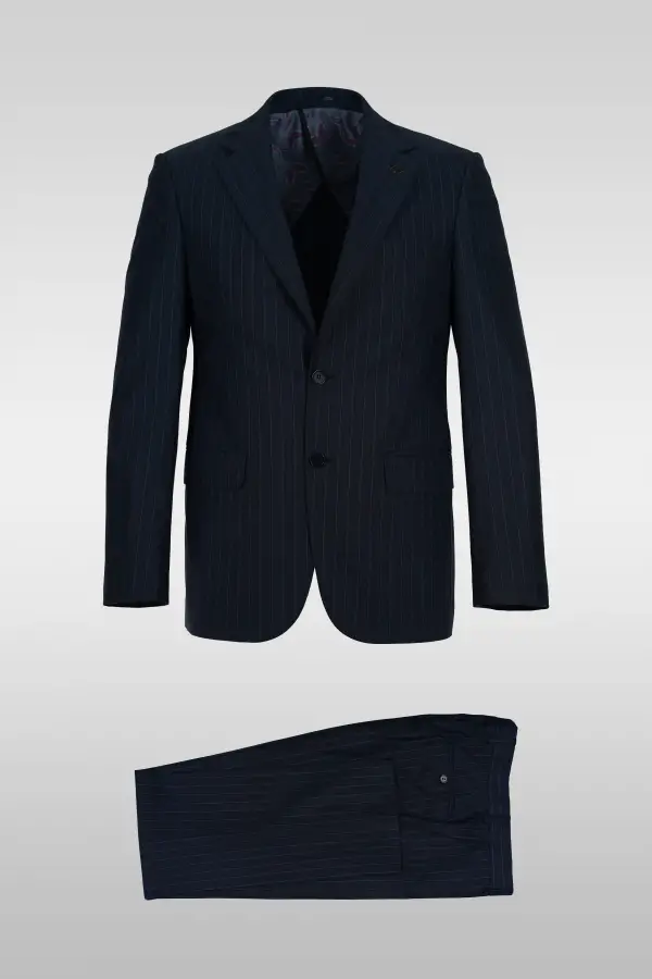 Striped Dark Navy Blue Suit