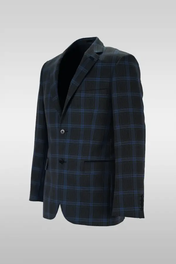 Gray Blue Patterned Check Jacket