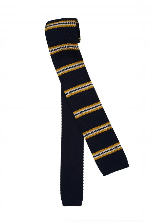 Navy Blue Yellow Striped Tie