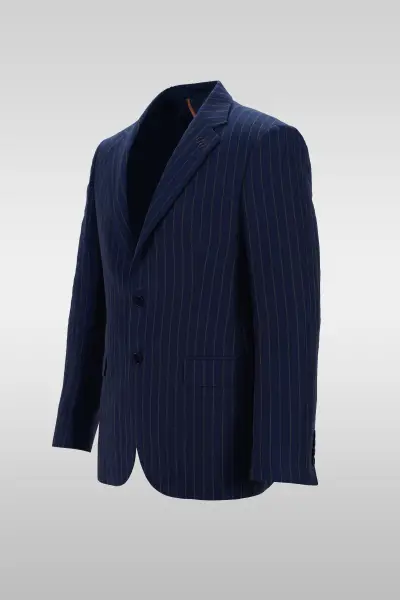 Navy Blue Brown Striped Suit